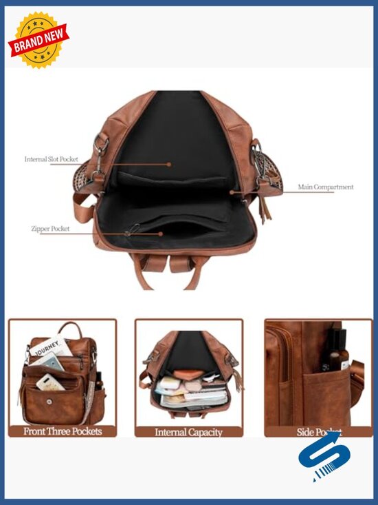 Convertible Travel Backpack Shoulder Bag with Wallet Set Multi-Pocket Vegan main image 6